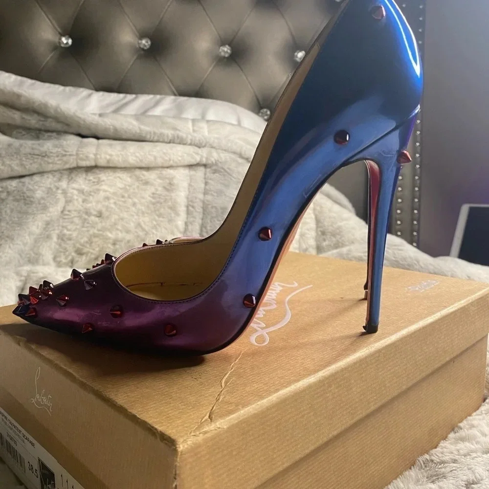 CHRISTIAN LOUBOUTIN Patent Scarabe Degraspike 120 Pumps Rose Digitale Size 38.5 - Picture 4 of 12